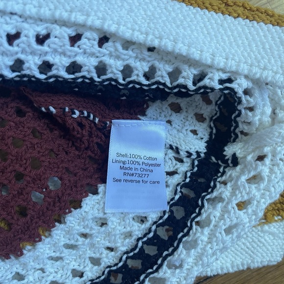 NWT Nine West Women's XS Cotton Crochet Dress White Brown Striped Sleeveless - Picture 7 of 11